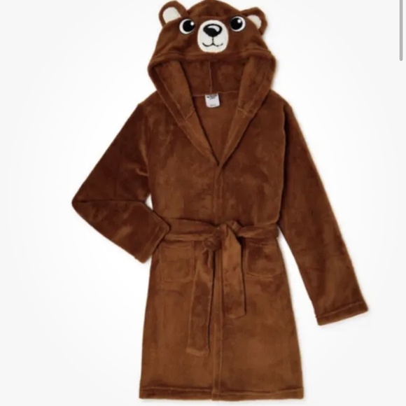 Brown Bear Plush Hooded Robe Small 6/7 NEW - Picture 2 of 11